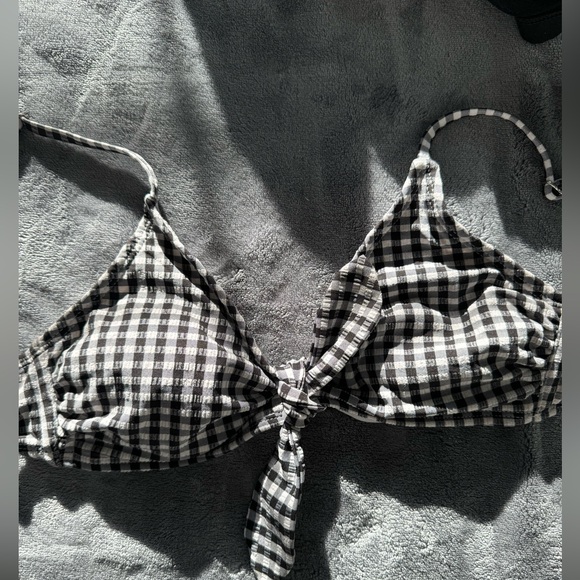 Gingham Plaid Bikini Top Black and White - Picture 2 of 4